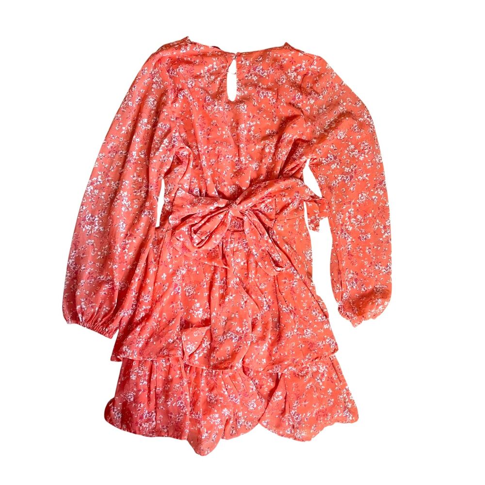 Coquette Pink Floral Tie Back Mini Dress Bow Cottagecore Romantic Summer XL - Picture 11 of 12